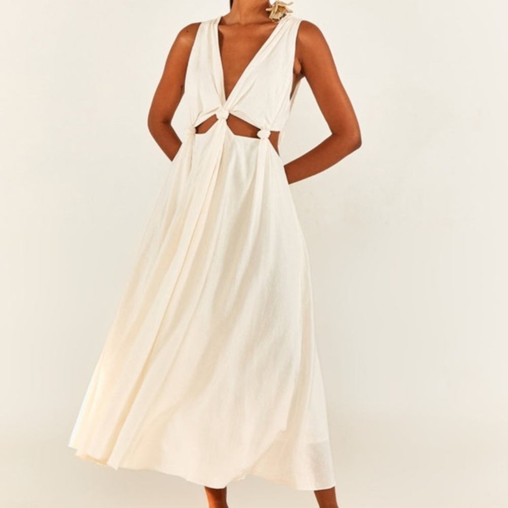 NWT Farm Rio Knotted Cut-Out Linen-Blend Midi-Dress